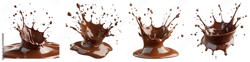 Melted brown chocolate splash isolated on transparent background. PNG , Set of Melted brown chocolate splash isolated on transparent background. PNG , Set of