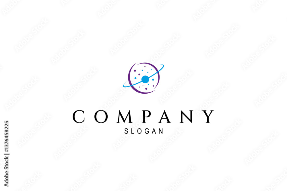 planet orbit logo decorated with stars in flat design planet orbit logo decorated with stars in flat design