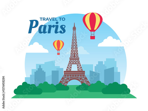 Flat design of travel to Paris. Concept Vector Illustration