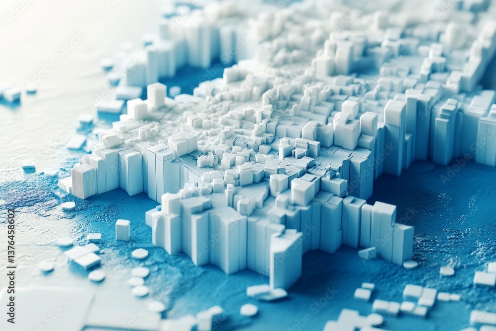 Obraz premium Abstract map design created with blue and white cubes on a flat background in 3d rendering
