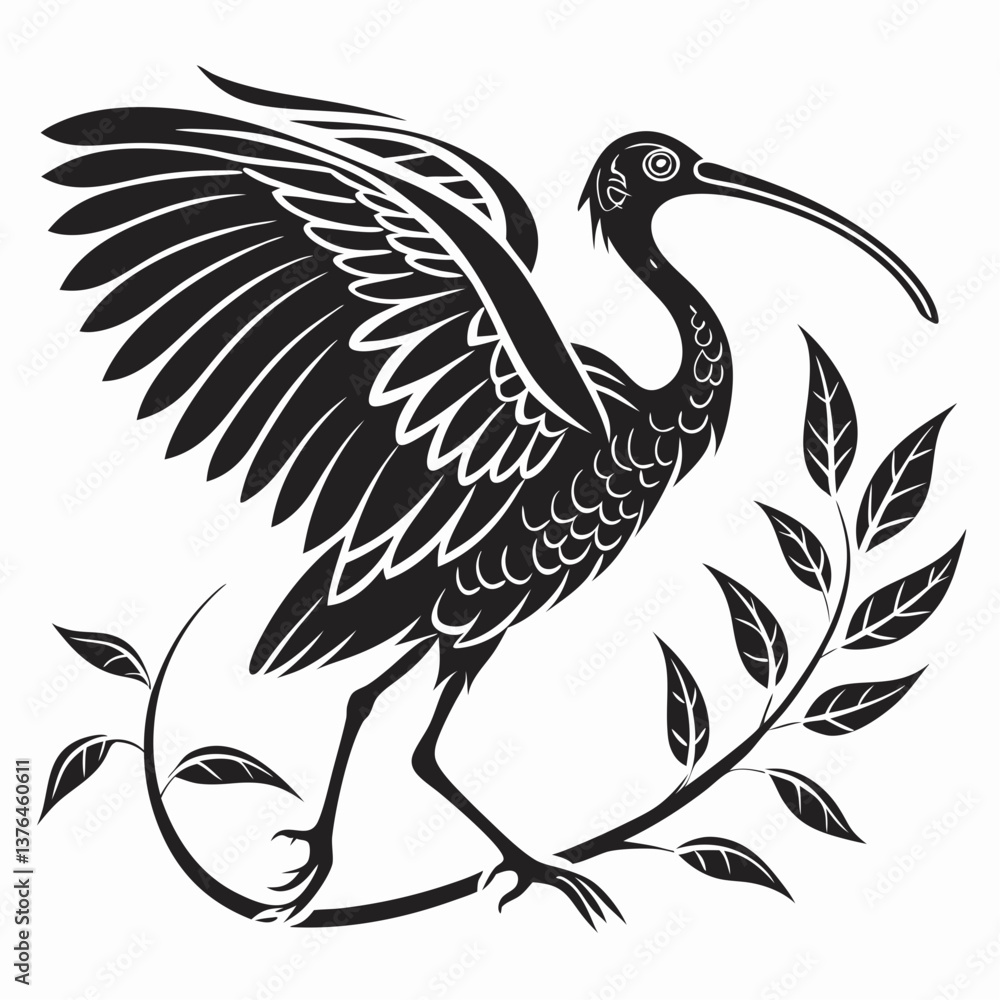 Fototapeta premium Scarlet ibis black silhouette icon vector
