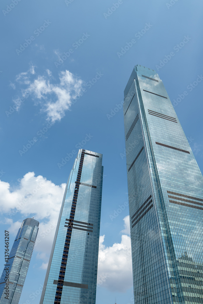 low angle view of modern skyscrapers and skyline. low angle view of modern skyscrapers and skyline.