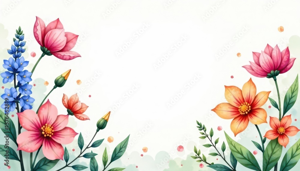 Fototapeta premium Delicate watercolor wildflowers frame, botanical illustration , floral, spring