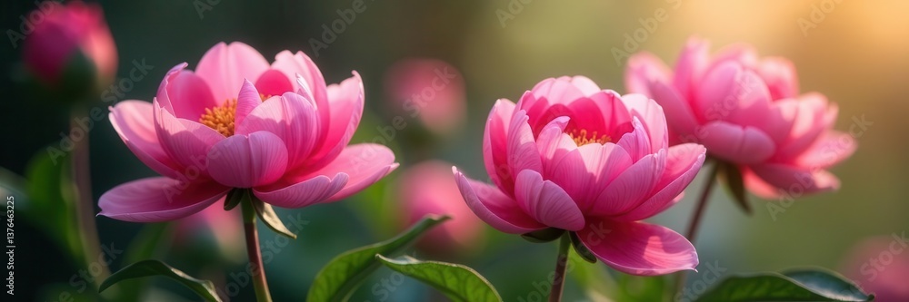 Full bloom pink peonies, lush petals, soft light, texture, delicate Full bloom pink peonies, lush petals, soft light, texture, delicate