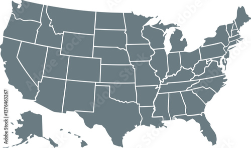 United States Vector Map with State Borders – Editable Silhouette Illustration