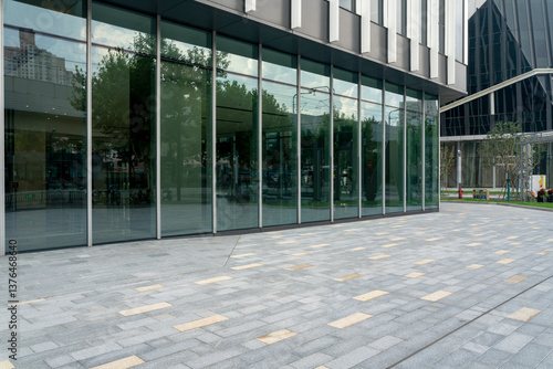 empty concrete ground in front of modern office buildings in downtown. floor for copy space