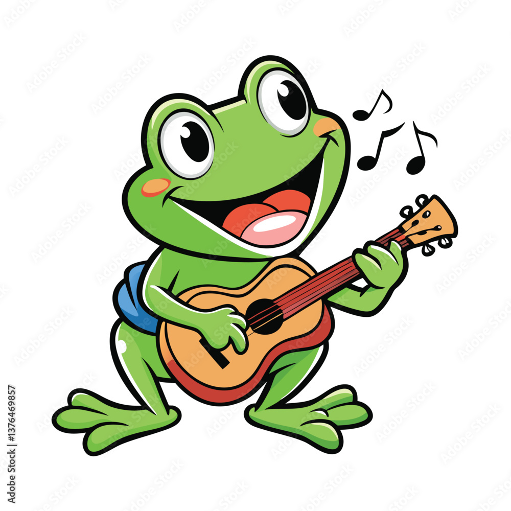 Obraz premium green frog is playing guitar