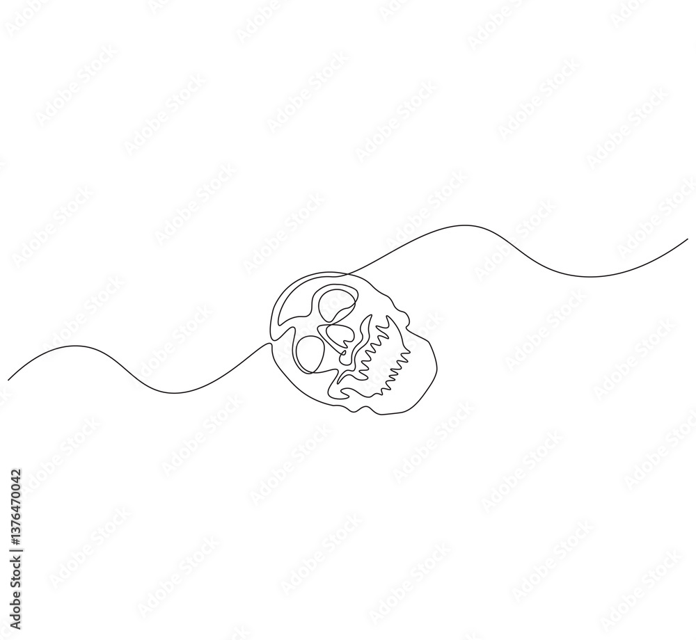 Obraz premium Skull head outline drawing illustration. Continuous line draw of skull head vector.
