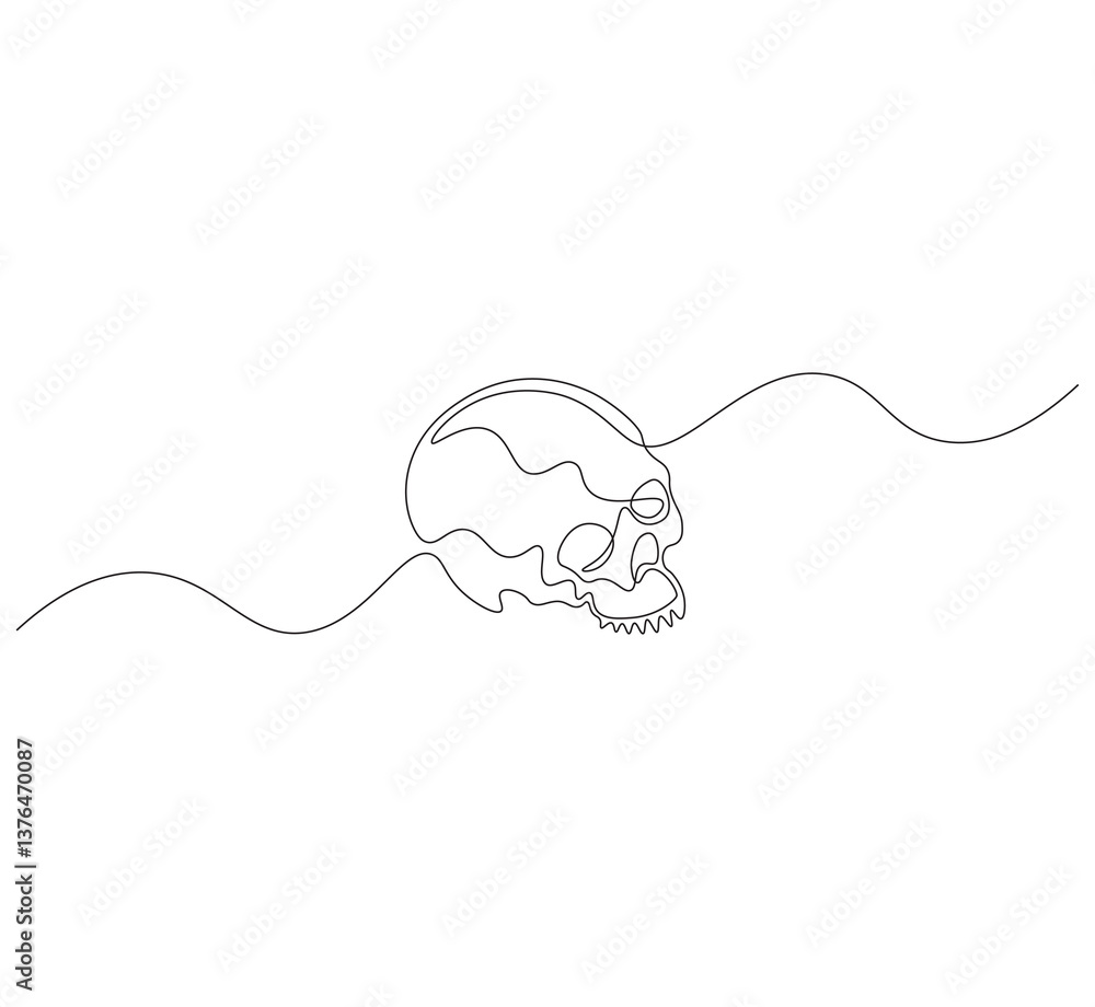 Obraz premium Skull head outline drawing illustration. Continuous line draw of skull head vector.