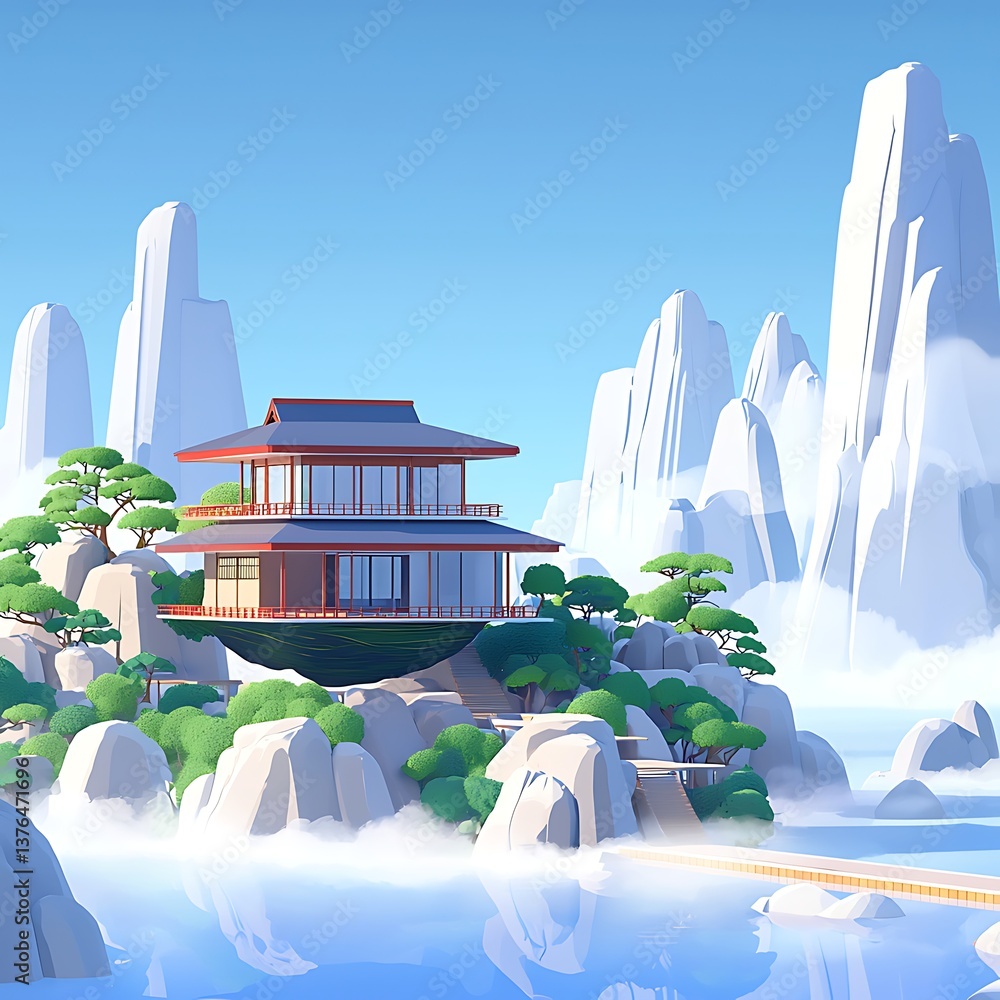 Fototapeta premium Asian Zen Floating House