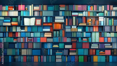 A vibrant bookshelf filled with colorful books, showcasing a love for reading and knowledge in a cozy atmosphere.