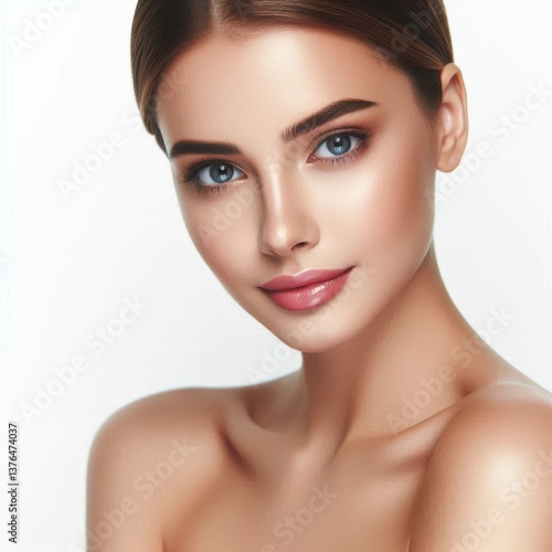 Radiant Young Woman Beauty Portrait with Flawless Glowing Skin
