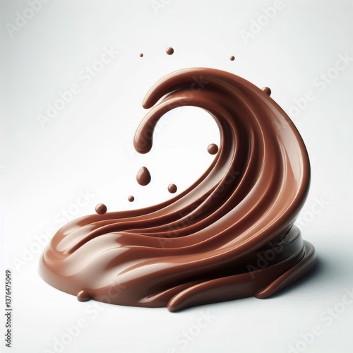 Dynamic Liquid Chocolate Swirl Wave Isolated on White Background