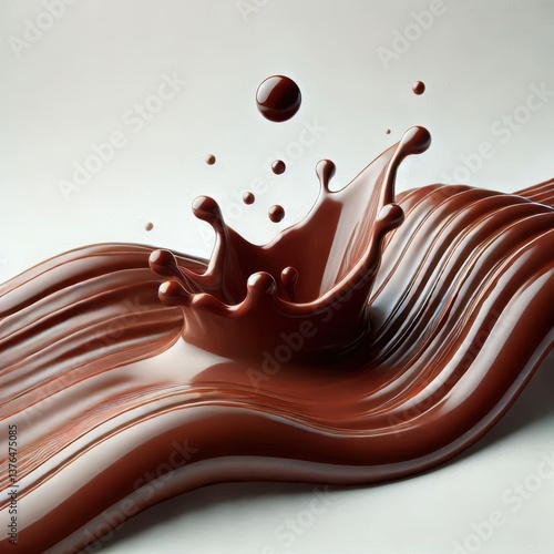Dynamic Liquid Chocolate Swirl Wave Isolated on White Background