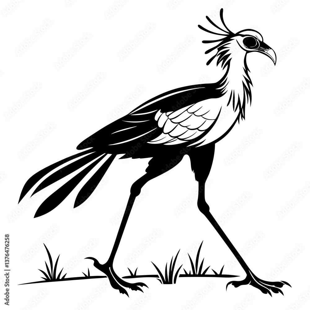 Fototapeta premium Secretary bird black silhouette icon vector