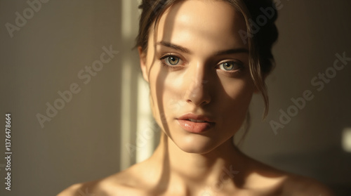 sensual beautiful girl with sunlight on face. pretty young woman