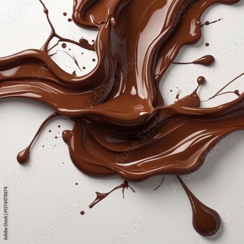 Dynamic Chocolate Splash: Decadent Liquid Cocoa Pour on Pure White Background
