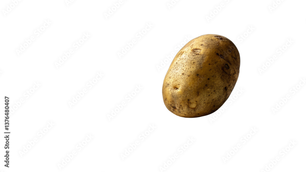 Fototapeta premium One raw potato with natural skin texture, positioned on a white table 