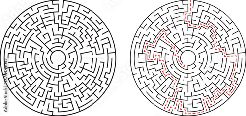 Circular Maze Puzzle Solution Pathfinding, Labyrinth, Game, Challenge, Design