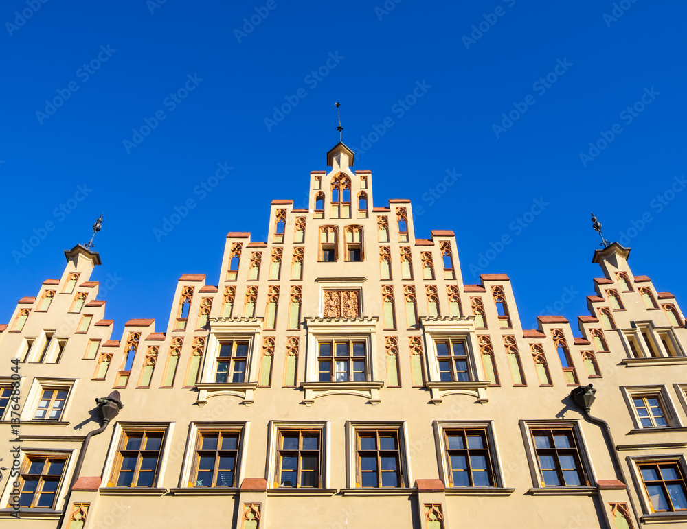 Fototapeta premium Medieval house in Landshut, Bavaria, Against Blue Sky