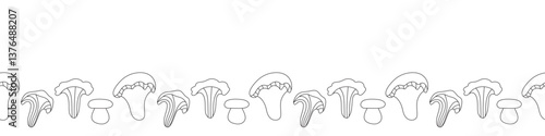 mushrooms decorative border in doodle style in vector