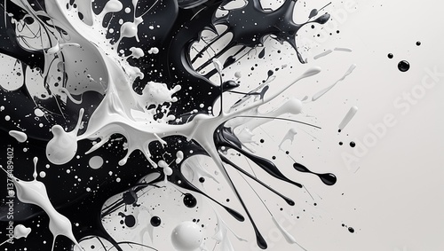 Black and White Paint Splashes Creating Dynamic Abstract Patterns  