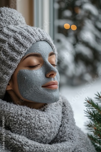 Woman Winter Facial Mask Window