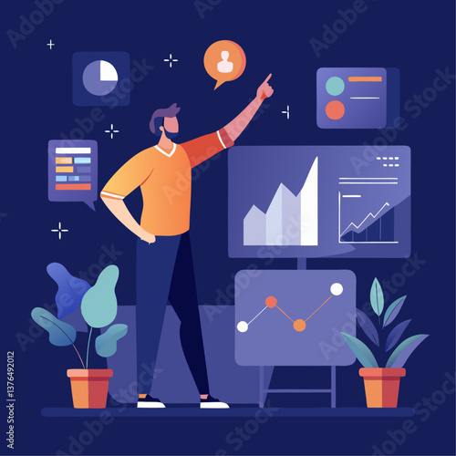 Marketing strategists and content specialists with digital devices. Digital marketing team, marketing team strategy concept. Business. Modern vector illustration with vibrant and bright colors.