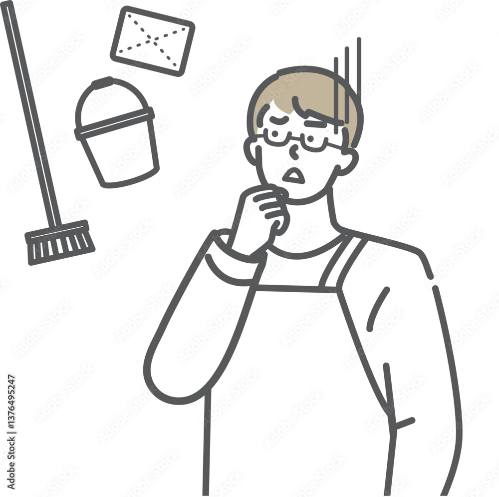 Obraz premium 掃除に悩む主夫のイラスト素材