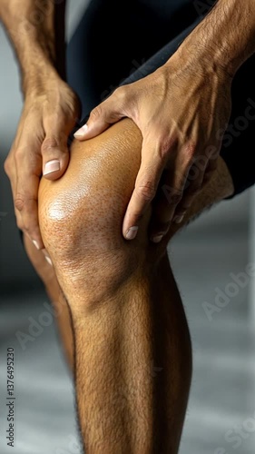 Man applying cream to injured knee, home treatment