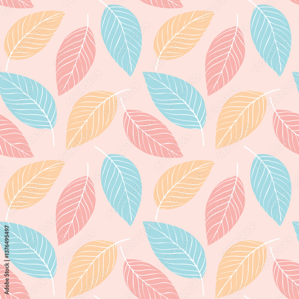 Obraz premium Seamless pastel leaf pattern with a soft elegant style.