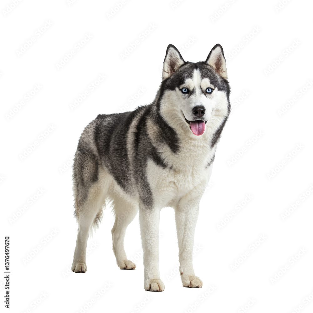 Siberian Husky standing and looking happy on transparent background Siberian Husky standing and looking happy on transparent background