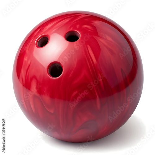 Three Holes Bowling Ball, Glossy Red, Unique Swirl Pattern Isolated on White Background