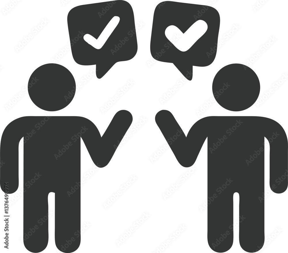 Agreement People Icons Talking with Checkmarks Above, Isolated Design Elements Agreement People Icons Talking with Checkmarks Above, Isolated Design Elements