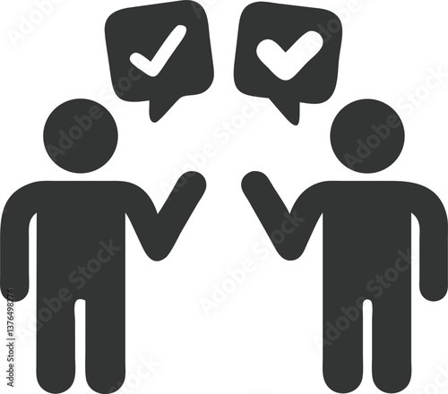 Agreement People Icons Talking with Checkmarks Above, Isolated Design Elements