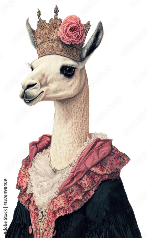 Fototapeta premium PNG Llama costumes wearing victorian fashion outfit animal human illustration.