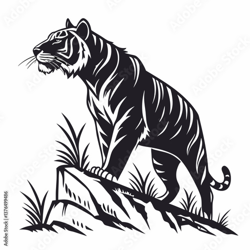 siberian tiger black silhouette icon vector