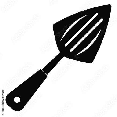 Modern Fish Turner Spatula Vector Illustration – Stainless Steel Slotted Blade with Ergonomic Wooden Handle, Heat-Resistant Kitchen Utensil
