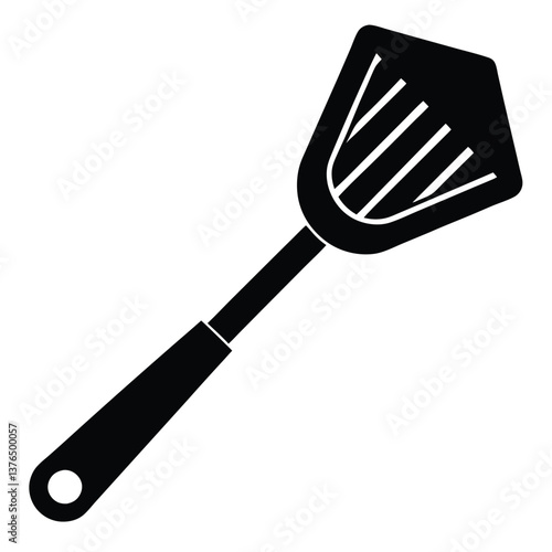 Modern Fish Turner Spatula Vector Illustration – Stainless Steel Slotted Blade with Ergonomic Wooden Handle, Heat-Resistant Kitchen Utensil