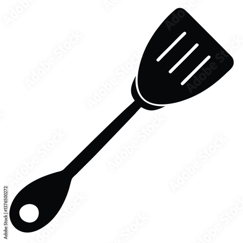 Modern Fish Turner Spatula Vector Illustration – Stainless Steel Slotted Blade with Ergonomic Wooden Handle, Heat-Resistant Kitchen Utensil