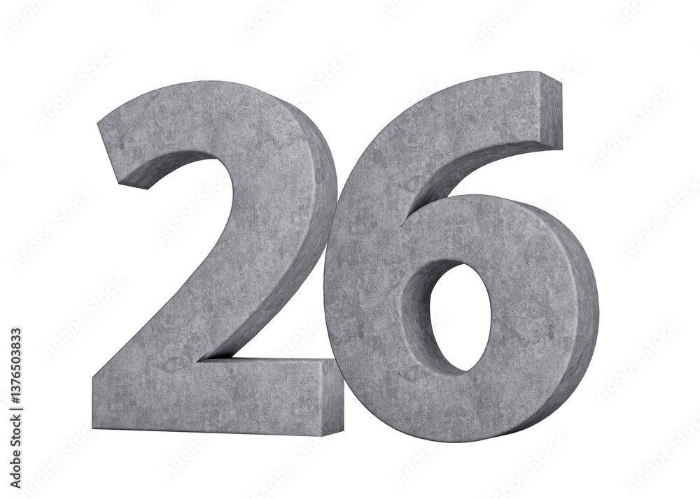 Concrete Number Twenty Six 26 Digit Made Of Grey Concrete Stone On Grey Background 3d Illustration Concrete Number Twenty Six 26 Digit Made Of Grey Concrete Stone On Grey Background 3d Illustration