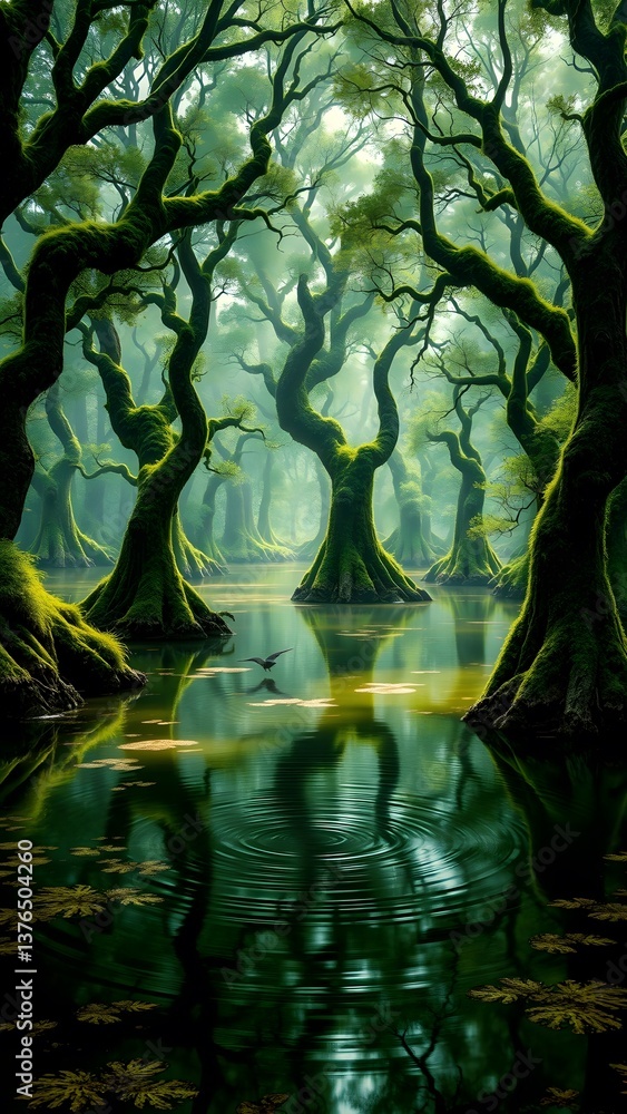 Naklejka premium Enchanted Mystical Forest Reflection