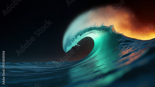 Big Ocean Wave, water tube, surfing crest, Rip Curl with foam and power