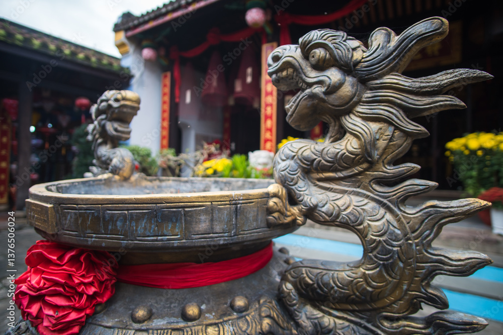 Fototapeta premium Experience stunning Traditional Chinese Architecture decorated with colorful lanterns Da Nang, Vietnam