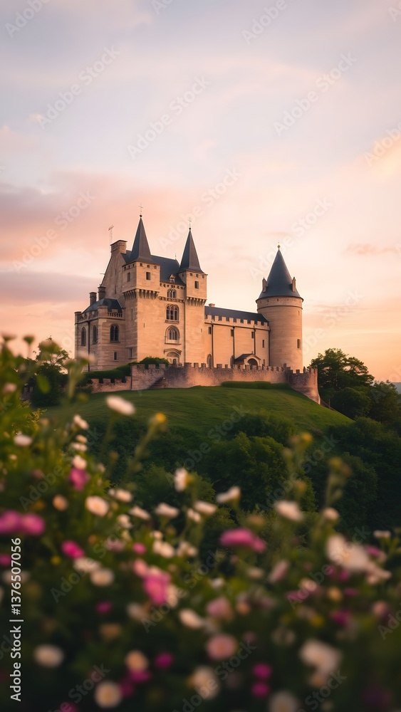 Fototapeta premium Enchanted Medieval Castle at Sunset