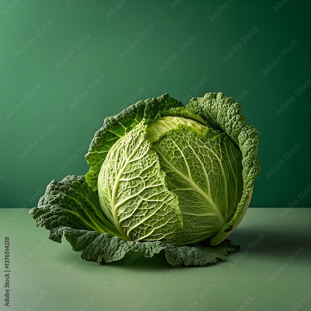 Obraz premium Fresh Green Cabbage Whole with Crisp Leafy Texture in High Detail
