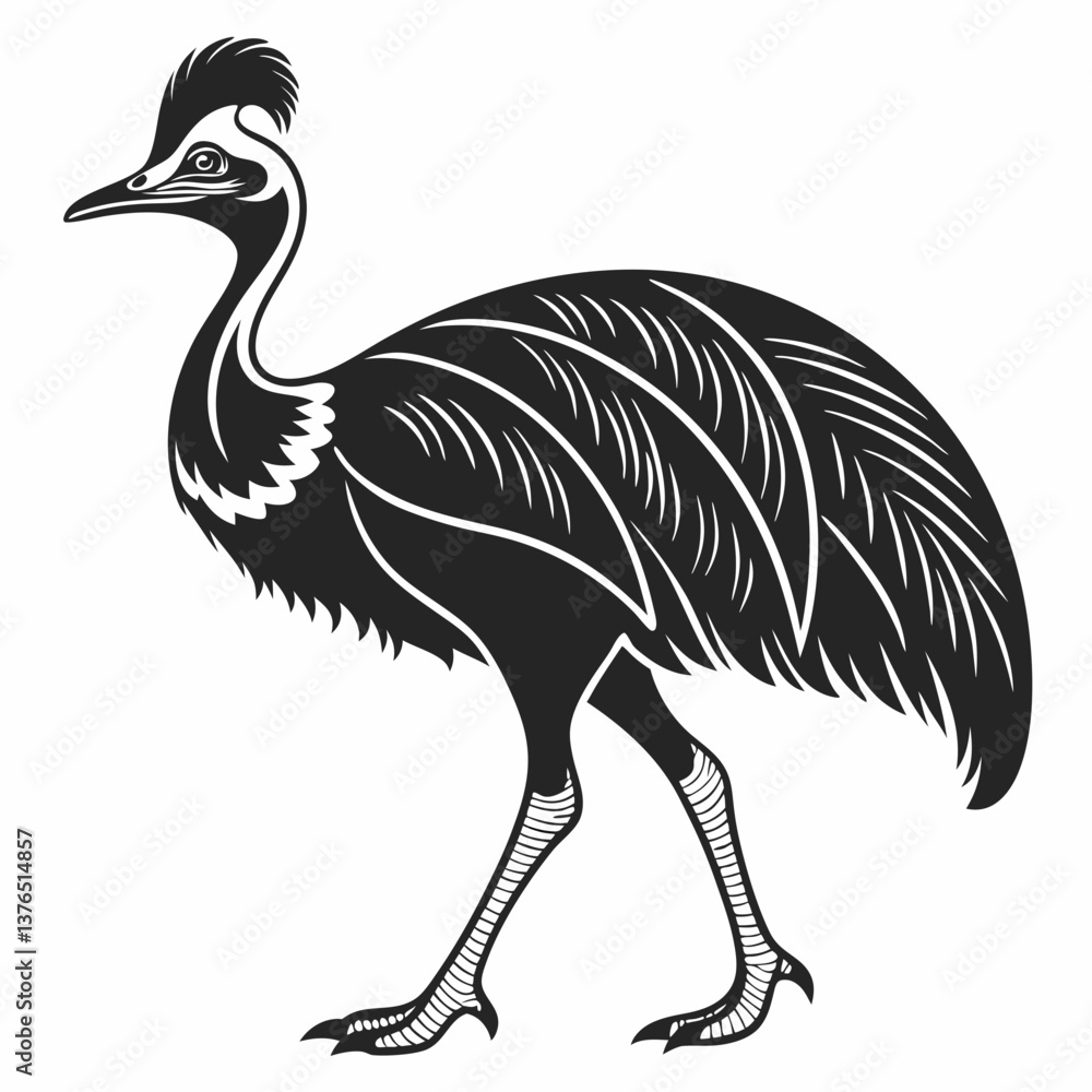 Fototapeta premium Cassowary silhouette black vector