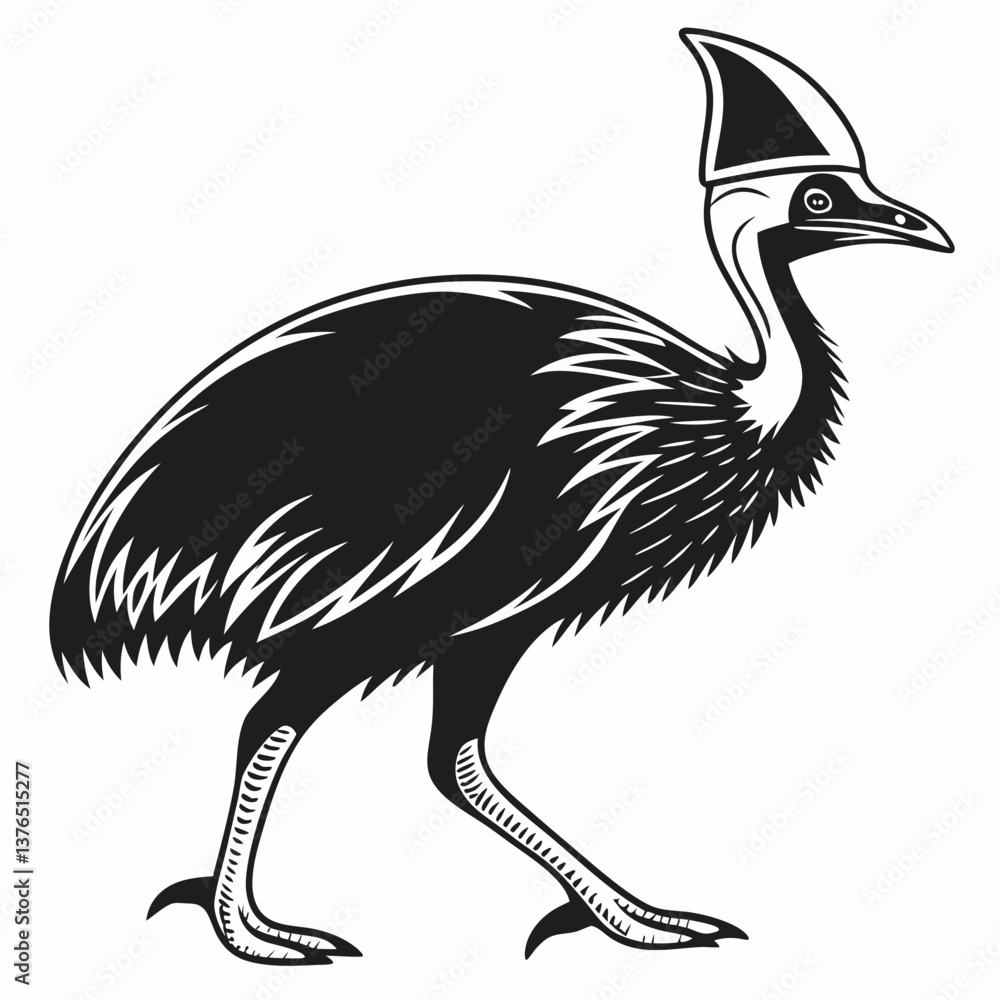 Fototapeta premium Cassowary silhouette black vector