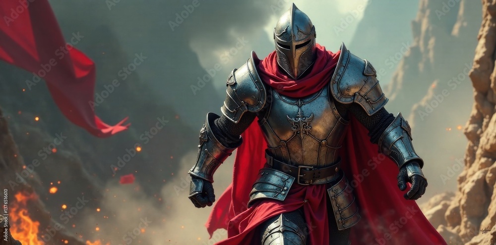 Naklejka premium armored knight charging forward, dragons, armor, battle