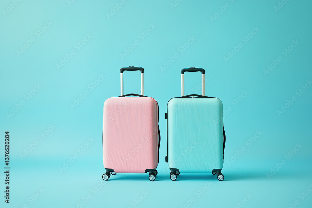 Stylish travel suitcases in pastel blue create a chic travel aesthetic Stylish travel suitcases in pastel blue create a chic travel aesthetic